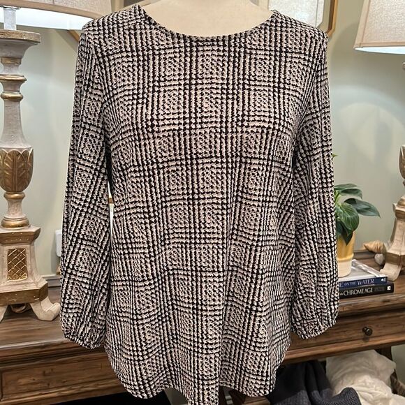 Adrianna Papell Houndstooth Long Sleeve Blouse - Medium - Picture 1 of 7